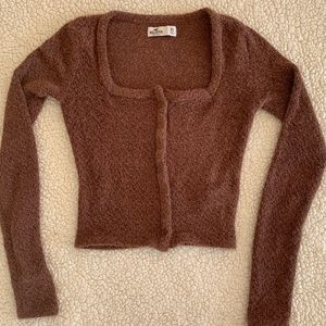 Hollister Brown Cozy Fuzzy Square Neck Cropped Cardigan Size XS
